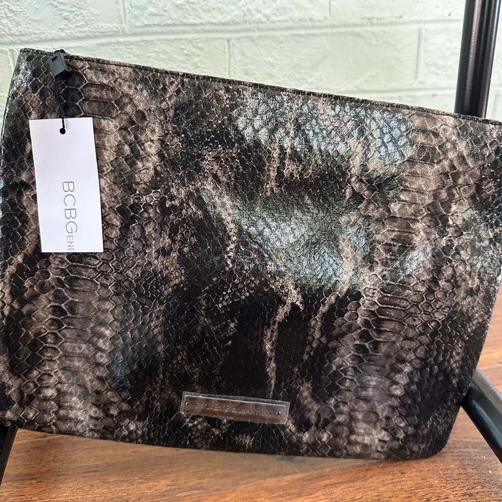 BCBGeneration Black and Gray Snake Print Clutch